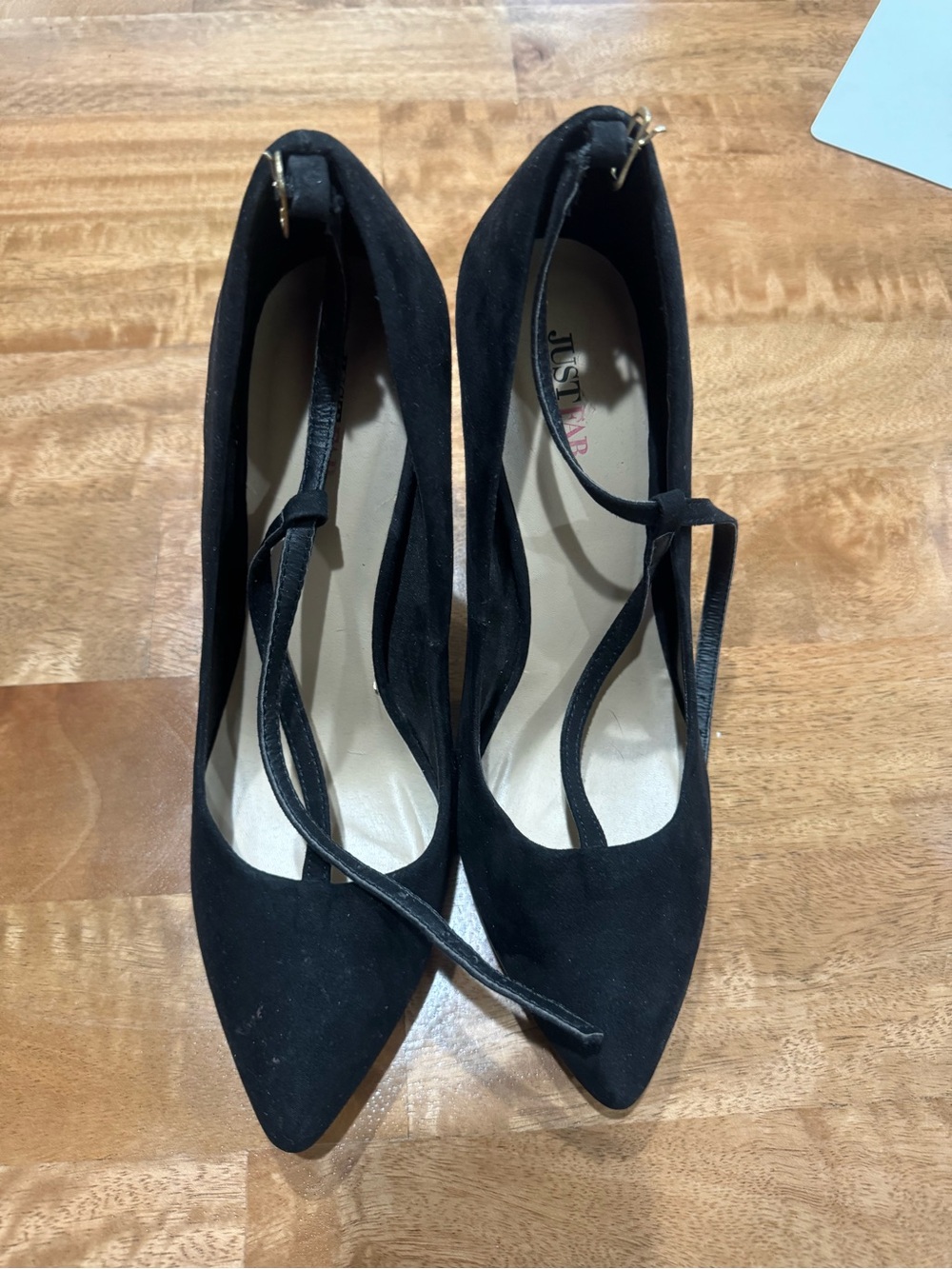 JustFab Black Pointed Toe Ankle-Strap Heels